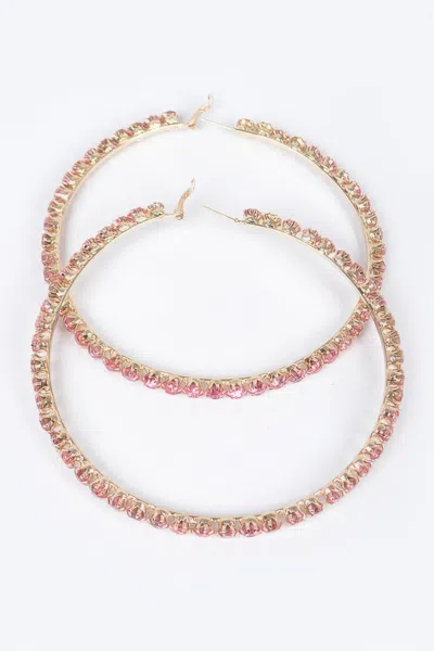 Fashnzfab Upside Down Multi Rhinestone Hoop Earring In Pink