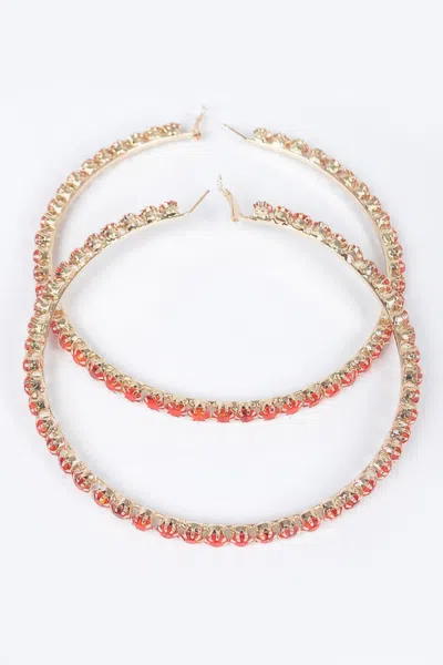 Fashnzfab Upside Down Multi Rhinestone Hoop Earring In Orange