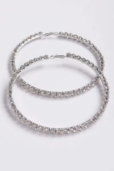 Fashnzfab Upside Down Multi Rhinestone Hoop Earring In Silver