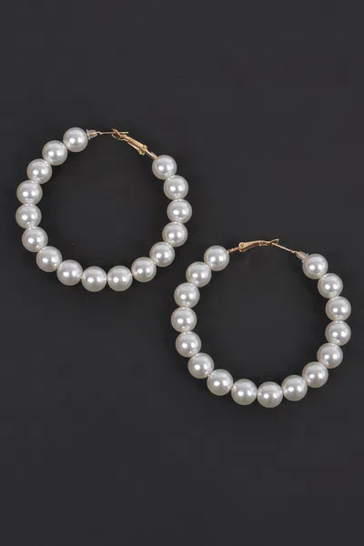 Fashnzfab Upside Down Pearl Hoop Earring In Silver