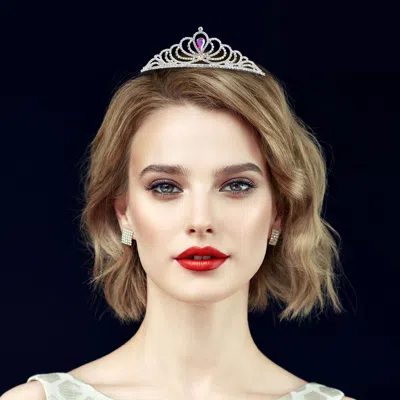 Fashnzfab Upside Down Teardrop Centerpiece Rhinestone Paved Scalloped Crown Princess Tiara In Metallic