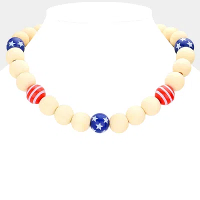 Fashnzfab Usa America Wood Ball Necklace In Blue
