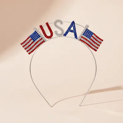 Fashnzfab Usa Crystal Rhinestone American Flag Headband In Silver