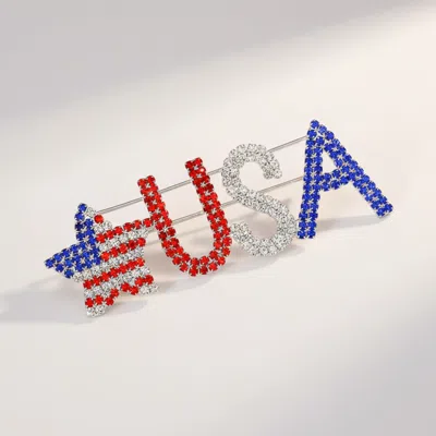 Fashnzfab Usa Crystal Rhinestone American Flag Star Brooch In Multi