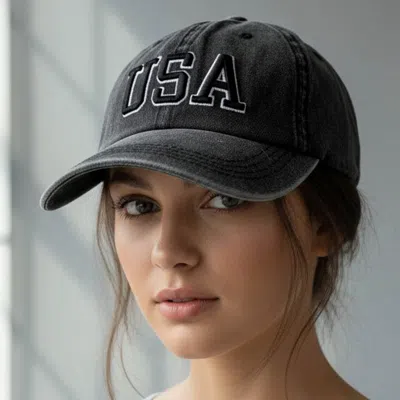 Fashnzfab Usa Embroidered Baseball Cap In Black