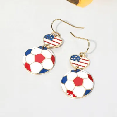 Fashnzfab Usa Flag Soccer Ball Link Drop Earrings In Blue