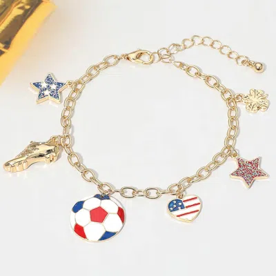 Fashnzfab Usa Soccer Ball Shoe Star Charm Station Bracelet In Multi