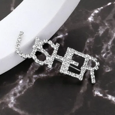Fashnzfab Usher Rhinestone Pin Brooch In White