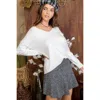 Fashnzfab V Neck 3/4 Sleeve Side Slit Hi-lo Sweater In White
