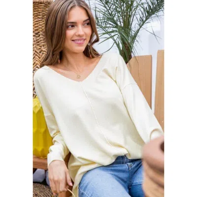 Fashnzfab V Neck 3/4 Sleeve Side Slit Hi-lo Sweater In Yellow