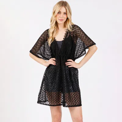 Fashnzfab V Neck Detailed Crochet Lace Cover Up Poncho In Black