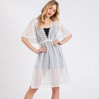 Fashnzfab V Neck Detailed Crochet Lace Cover Up Poncho In White
