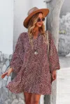 Fashnzfab V Neck Drop Shoulder Cheetah Print Tunic Dress