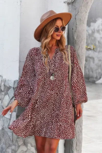 Fashnzfab V Neck Drop Shoulder Cheetah Print Tunic Dress