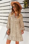 Fashnzfab V Neck Drop Shoulder Cheetah Print Tunic Dress