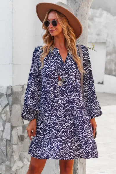 Fashnzfab V Neck Drop Shoulder Cheetah Print Tunic Dress