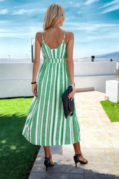 Fashnzfab V Neck Geo Print Split Thigh Sleeveless Cami Dress