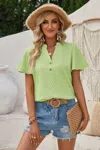 Fashnzfab V Neck Loose Fit Solid Button Plaid Shirt