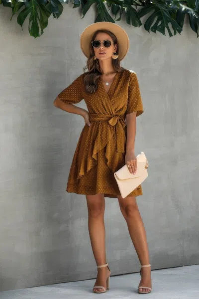 Fashnzfab V Neck Ruffled Hem Wrap Dress In Green