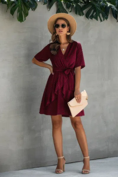 Fashnzfab V Neck Ruffled Hem Wrap Dress