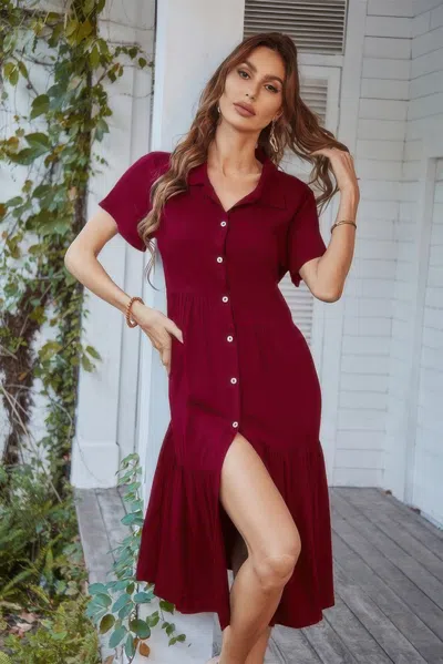 Fashnzfab V Neck Short Dress Solid Midi Dress In Pink