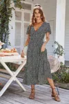 Fashnzfab V Neck Short Sleeve Flower Print Dress