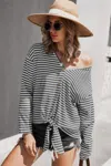Fashnzfab V Neck Short Sleeve Striped Tunic Shirt