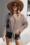 Fashnzfab V Neck Short Sleeve Striped Tunic Shirt