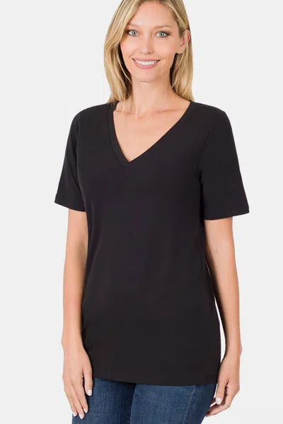 Fashnzfab V-neck Short Sleeve T-shirt In Black