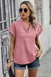 Fashnzfab V Neck Solid Short Bat Sleeve Loose Fit Blouse
