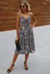 Fashnzfab V Neck Spaghetti Strap Leopard Cut Out Midi Dress