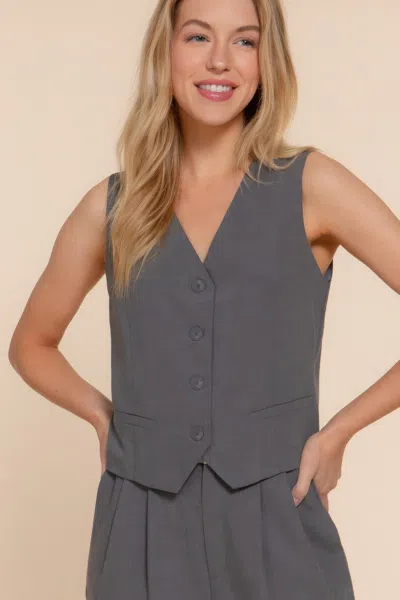 Fashnzfab V-neckline W/front Button Closure Vest In Grey