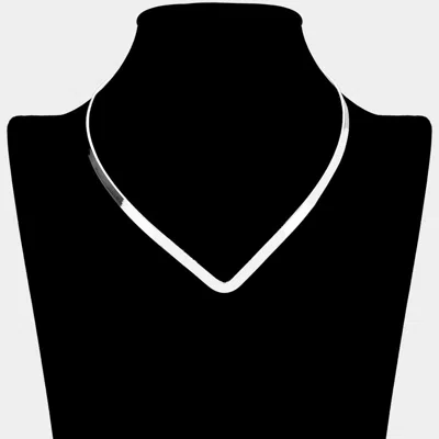 Fashnzfab V Shaped Metal Open Choker Necklace 15" L In Metallic