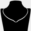 Fashnzfab V Shaped Metal Open Choker Necklace In Silver