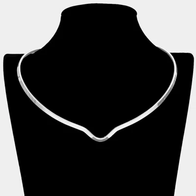 Fashnzfab V Shaped Metal Open Choker Necklace In Silver