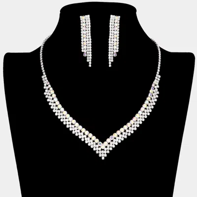Fashnzfab V Shaped Rhinestone Necklace In Multi