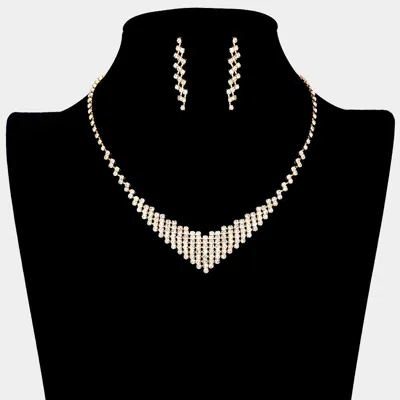 Fashnzfab V Shaped Rhinestone Paved Necklace In Metallic