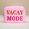 Fashnzfab Vacay Mode Message Patch Embroidered Pouch Bag / Organizer In Pink