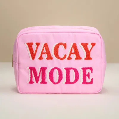 Fashnzfab Vacay Mode Message Patch Embroidered Pouch Bag / Organizer In Pink