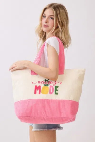 Fashnzfab Vacay Mode Terry Tote In Pink