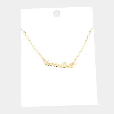 Fashnzfab Vaccinated Brass Metal Message Pendant Necklace In Gold