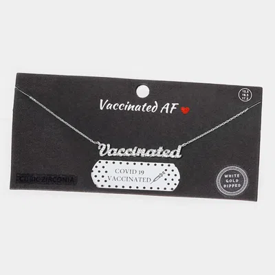 Fashnzfab Vaccinated Cz White Gold Dipped Message Pendant Necklace In Multi