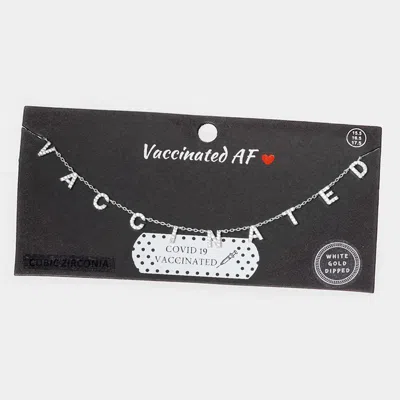 Fashnzfab Vaccinated Cz White Gold Dipped Message Station Pendant Necklace In Multi