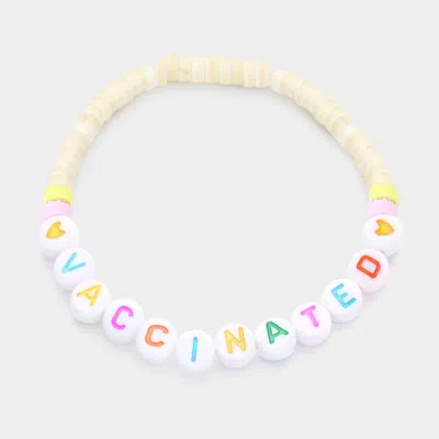 Fashnzfab Vaccinated Heishi Beaded Message Stretch Bracelet Ivory In Multi