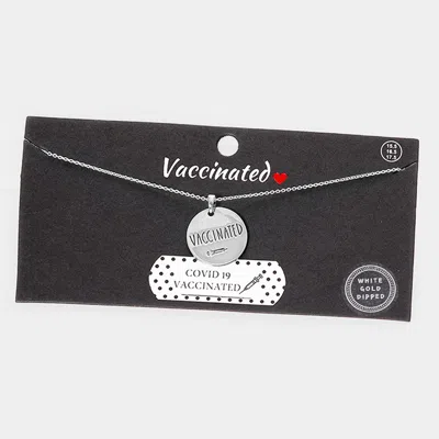 Fashnzfab Vaccinated White Gold Dipped Message Pendant Necklace - Rhodium In Metallic