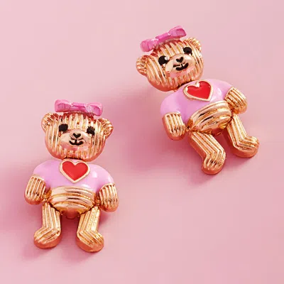 Fashnzfab Valentine Teddy Bear Earrings - Pink