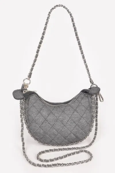 Fashnzfab Vegan Denim Leather Chain Crossbody Bag In Black