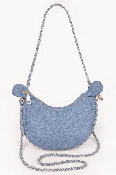 Fashnzfab Vegan Denim Leather Chain Crossbody Bag In Blue