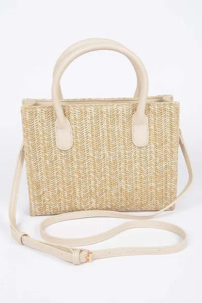 Fashnzfab Vegan Faux Straw Mini Tote Bag In Beige