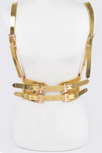 Fashnzfab Plus Size Vegan Harness With Metal Buckle In Gold